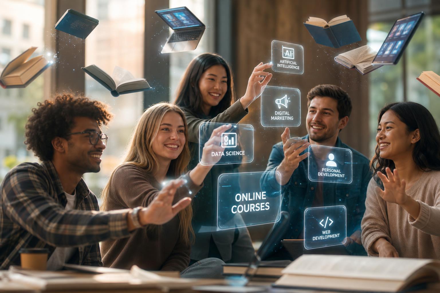 Jovens estudando com cursos ao alcance das mãos